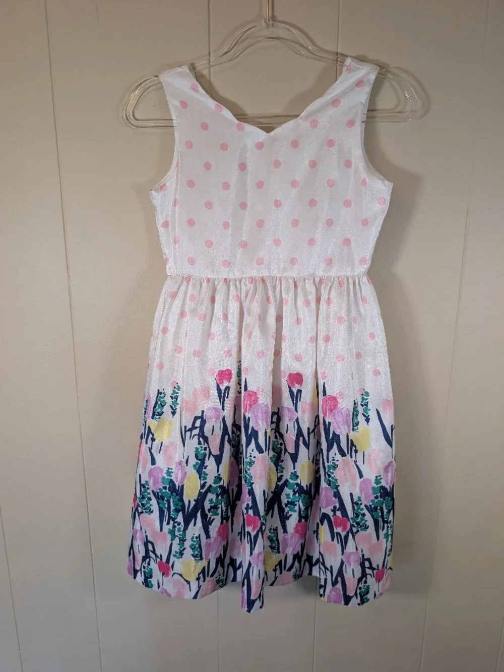 GYMBOREE Girls 12 Floral Polka Dot Dress Pink White Spring Easter Garden Party